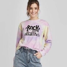 Snoopy “Rock” Tie Dye Purple Sweatshirt Top. Size S. Brand New 90s Inspired Long Sleeve Graphic Print Tops, 90s Inspired Long Sleeve Graphic Top, 90s Inspired Crew Neck Top For Fall, 90s Inspired Cotton Top For Fall, 90s Inspired Long Sleeve Cotton Top, 90s Inspired Long Sleeve Letter Print Tops, 90s Inspired Long Sleeve Top With Letter Print, 90s Inspired Graphic Print Fall Tops, 90s Inspired Graphic Print Tops For Fall