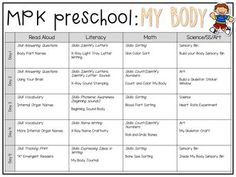 a printable map with the words mppk preschool, my body and it's contents