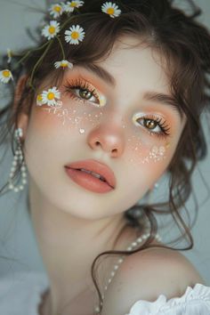 Flower Fairy Makeup Ideas, Summer Solstice Makeup, Warm Makeup Looks, Golden Makeup Look, Warm Spring Makeup, Sun Makeup, Warm Makeup, Bronzed Skin, Golden Skin