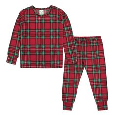 This two-piece Christmas pajama set is perfect for babies and toddlers. With a classic red and green plaid pattern with white highlights, the whole family can match for the holiday season. Your baby boy or baby girl will love getting festive for the season in these matching family Christmas jammies. Made from super soft material, these Christmas pajamas are perfect for cuddling and sleeping. An easy pullover top and pullup bottom makes them simple to get on and off, while the comfort-stretch wai Neutral Pajamas, Stewart Plaid, Baby Size Chart, Family Pajama Sets, Christmas Jammies, White Highlights, Christmas Pajama Set, Cotton Sleepwear, Matching Family Pajamas