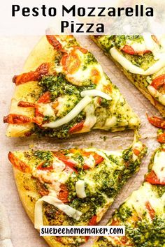 there is a pizza with cheese and spinach on the top, next to other slices