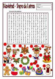 a christmas word search is shown in spanish