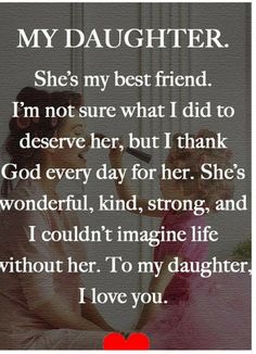 a woman sitting on top of a bed with a red heart in her hand and the words, my daughter she's my best friend i'm not sure what i did