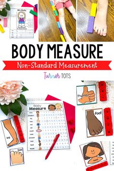 the body measurement game is shown with pictures and instructions to make it easier for children to learn