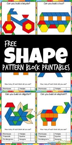 the free shape pattern block printables for children to use in crafts and activities