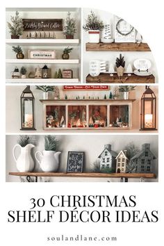 christmas shelf decor ideas with text overlay