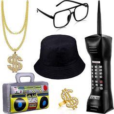 90s Hip Hop Costume, 90s Dress Up, Hip Hop Accessories, Hip Hop Costumes, Rapper Outfits, Boom Box, Retro Glasses, 90s Hip Hop, Necklace Ring