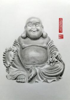 a drawing of a laughing buddha