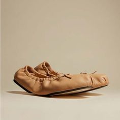 Camel Brown Leather The Ashland Ballerina Shoes From Khaite Featuring Square Toe, Slip-On Style, Elasticated Trim, Bow Detailing And Flat Sole. Brown Flats, Ballerina Shoes, Ballet Flat, Flat Shoes Women, Brown Color, Ballet Flats, Loafer Flats, Brown Leather, Camel