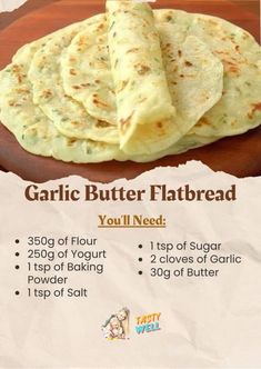 garlic butter flatbread recipe with instructions on the side