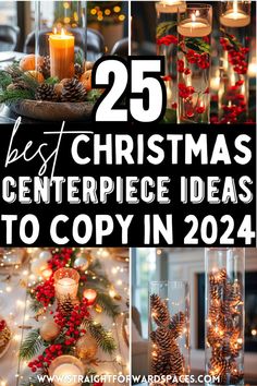 collection of 25 best christmas centerpiece ideas to copy in 2024, featuring candle table centerpieces and modern decor ideas. Christmas Party Centerpieces For Table, Christmas Centerpieces Party, Candle Christmas Decorations, Xmas Table Centrepieces, 3 Candle Centerpiece, Christmas Center Table Ideas, Christmas Table With Candles, Unique Christmas Centerpieces, Xmas Wedding Decorations