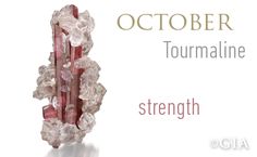 an advertisement for a tourmaline company with crystals in the foreground and text, october