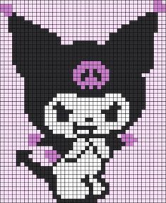 a cross stitch pattern with a black and white cat wearing a pink bow on it's head