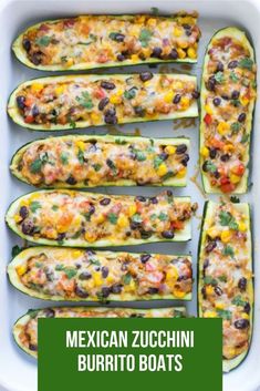 mexican zucchini burrito boats in a baking dish