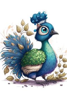 a blue and green bird with feathers on it's head