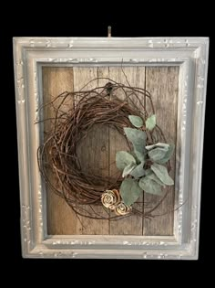 Two of these vintage wreaths were painted and lined in the back with old barn wood.  A natural wreath is added to the front which is not permanent so the wreath can be changed (Spring, Christmas, Fall, etc.). The vintage round picture frame made a perfect frame for foliage picks and Sola wood flowers. Crafts With Old Frames, Recycle Old Picture Frames, Things To Do With Frames, How To Decorate With Picture Frames, Uses For Old Picture Frames, Picture Frame Repurpose Diy Projects, Upcycle Picture Frames Ideas, Old Picture Frames Repurpose, Picture Frame Wreath Diy