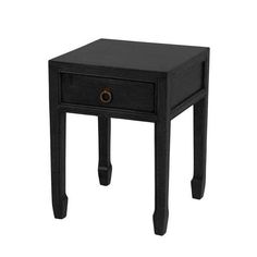 a small black table with one drawer open