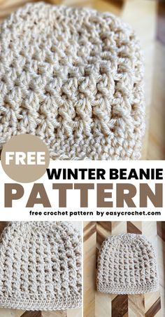 the free crochet winter beanie pattern is shown