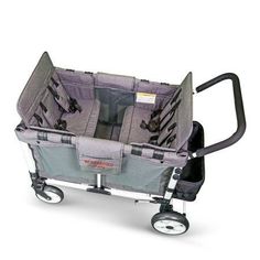 a stroller with multiple compartments and wheels