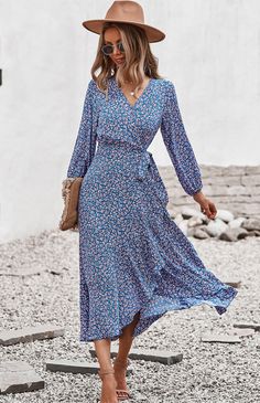 Winter Maxi, Maxi Dress Winter, Floral Wrap Maxi Dress, Big Dresses, Necklines For Dresses, Maxi Wrap Dress, Maxi Dress Blue, Printed Maxi, Printed Maxi Dress