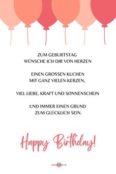 a happy birthday card with balloons and the words happy birthday on it in german language