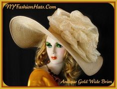 Women's Custom Made Haute Couture Antique Gold Straw Braid Designer Kentucky Derby Dress Hat Embellished With A Large Antique Gold Organza Bow Accented With Swirls And Dots. This Elegant Ladies Formal Hat Is Suited For Horse Races, The Kentucky Derby, Wedding, Church, Bridal Luncheons, Bridal Showers, Mother Of The Bride, Formals And Special Occasions. This Fashion Hat Is Custom Made And Designed By NY Fashion Hats Haute Couture Millinery. http://www.nyfashionhats.com Measurements: 22.5" Inner C Kentucky Derby Dress, Fendi Jacket, Special Occasion Hats, Mother Of The Bride Hats, Ladies Dress Hats, Statement Hat, Royal Ascot Hats, Horse Races, Occasion Hats