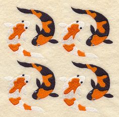 six koi fish with orange and black tails are shown in the shape of numbers