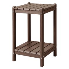 a wooden side table with one shelf on the bottom and two shelves below it, all in brown