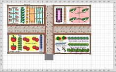 an image of a garden plan with lots of plants and vegetables on it, including tomatoes,