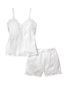 Petite Plume Mulberry Silk White Lace Cami Shorts Set Coquette Clothes, School Dr, White Lace Cami, Silk Pjs, Dr Closet, Swimsuit Cover Up Dress, White Pajamas, Cute Pjs, Exchange Student