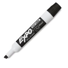 an expo marker with black ink and white tip on the top, in front of a white background