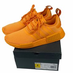 Adidas Nmd_r1 Running Shoes Sneakers Women’s Size 8 Bright Orange Lace Closure Knit Textile Upper Stretchy And Snug Boost Midsole With Eva Inserts Textile Lining And Sockliner Rubber Outsole New In Box! Adidas Nmd R1 Women, Shoes Sneakers Women, Nmd Sneakers, Adidas Originals Nmd R1, Black Tennis Shoes, Adidas Originals Nmd, Adidas Tennis Shoes, Orange Sneakers, Adidas Boost