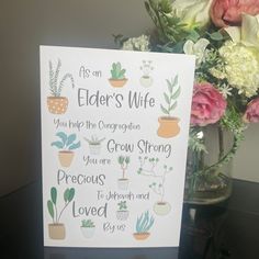 a card that says as an elder's wife you help the congregation grow strong