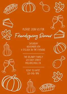 an orange and white thanksgiving dinner flyer