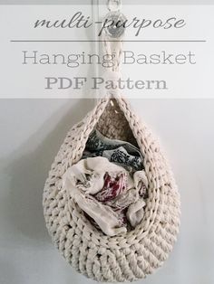 there is a bag hanging on the wall with clothes in it and text overlay that reads multi purpose hanging basket pdf pattern