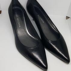 Never Worn, Little To No Flaws No Box Style 68754. Vlack Leather Kitten Heels. Classic Snip Toe Heels For Work, Black Snip Toe Heels For Work, Classic Snip Toe Heels For Fall, Classic Heels With Leather Sole And Snip Toe, Formal Fall Snip Toe Heels, Black Heels Low, Low Heel Shoes, New Start, Stuart Weitzman Shoes