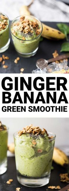 ginger banana green smoothie in small glass bowls