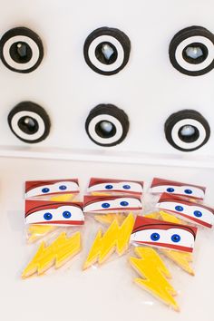 the cookies are decorated like lightnings and have eyes on them for halloween or any other occasion