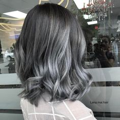 Grey Balayage Short Hair, Black And Grey Hair Short, Grey Hair Transformation, Black Hair Balayage, Long Hair Video