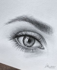 a pencil drawing of an eye with long lashes and eyelashes on top of the iris