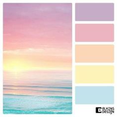 an ocean scene with pastel colors in the background