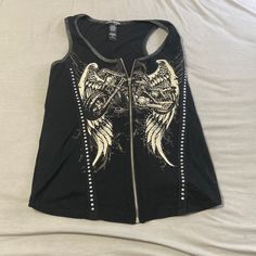 Women’s Xl Smoke Free Home Never Worn Zipper-Tanktop Send Offers Or Bundle Items Y2k Black Racerback Tank Top, Y2k Black Racerback Top, Y2k Tank Top Vest, Edgy Fitted Racerback Top, Y2k Tank Top For Night Out, Edgy Cotton Vest Top, Fitted Punk Vest Top, Casual Tank Vest For Night Out, Black Y2k Vest Top