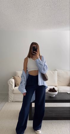 Blue Trousers Outfit, Blue Top Outfit, Blue Pants Outfit, Trouser Outfit, Summer Outfit Ideas, Elegante Casual, Trendy Summer Outfits, Product Recommendations, Where To Shop