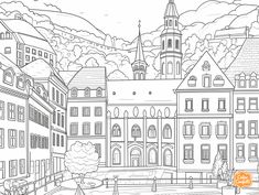 illustration of Adult coloring of Luxembourg scenes Luxembourg City, Luxembourg