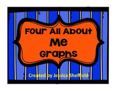 an orange sign that says four all about me graphs with blue and white striped background