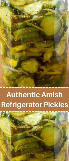 pickles in a jar with the words authentic amish refrigerator picks