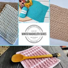 crocheted dishcloths and kitchen towels are featured in the winter washcloth series