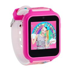 Featuring fun JoJo Siwa designs, pre-loaded games and ten cool watch faces to choose from, this kids' interactive smart watch will keep your little one busy for hours of fun playtime. Featuring fun JoJo Siwa designs, pre-loaded games and ten cool watch faces to choose from, this kids' interactive smart watch will keep your little one busy for hours of fun playtime. FEATURES Touchscreen Date and time setting Alarm Stopwatch Timer 5 digital and 5 analog changeable clock faces Touchscreen games Pho Watches For Kids, Best Kids Watches, Annie Lablanc, Barbie Food, Clock Faces, Box Water, Swiss Army Watches, Calorie Counter, Voice Recorder