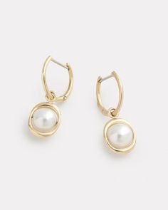 18K Yellow Gold Hoop with Pearl Drop 7/8 Inch Long x 3/8 Inch Wide Style# YEHREP Gold Hoop, Pearl Drop, Yellow Gold, Yellow, Gold