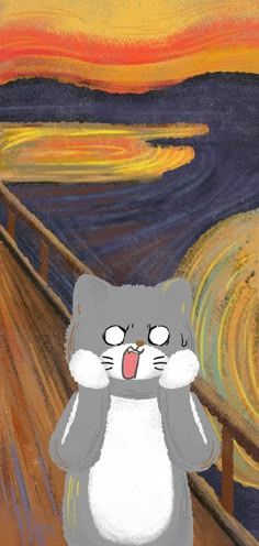 an image of a cat that is standing in front of the screami - painting